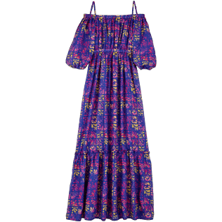 Women Others Printed - Women Off-the-shoulder cotton long Dress Phuket, Sea blue back Women Others Printed - Women Off-the-shoulder cotton long Dress Phuket, Sea blue back