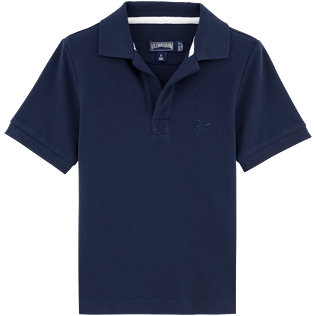 Niños Autros Liso - Boys Cotton Pique Polo Shirt Solid, Azul marino vista frontal