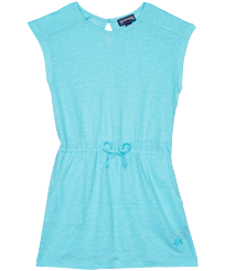 Niñas Autros Liso - Vestido en lino de color liso para niña, Lazulii blue vista frontal