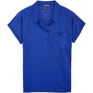 Damen Andere Uni - Solid Polohemd aus Leinenjersey für Damen, Neptune blue front Damen Andere Uni - Solid Polohemd aus Leinenjersey für Damen, Neptune blue front
