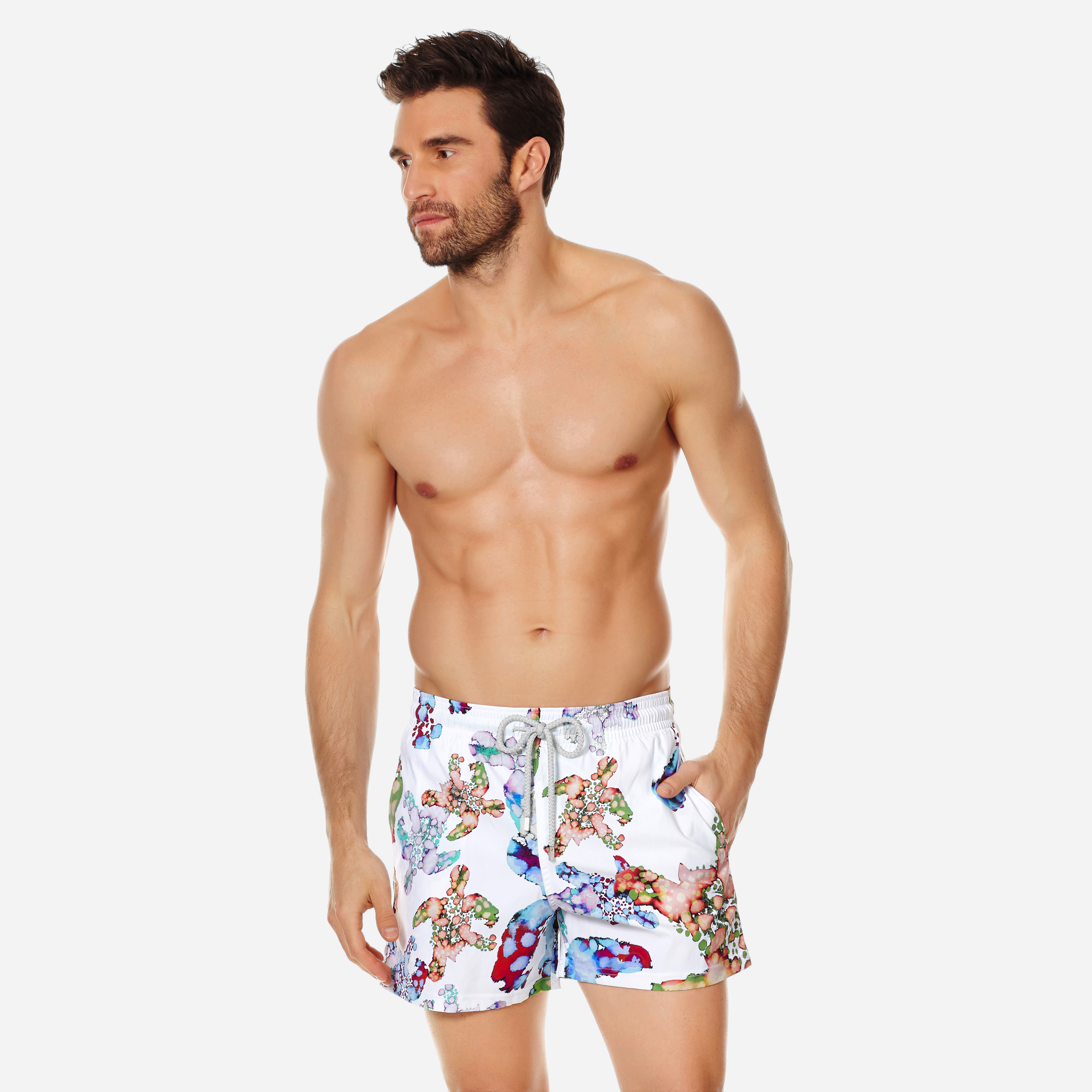 VILEBREQUIN MEN SWIM TRUNKS STRETCH WATERCOLOR TURTLES,MSOH9F04