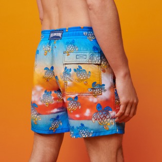 Men Others Printed - Men Swim Trunks Ronde des Tortues Sunset - Vilebrequin x The Beach Boys, Multicolor back worn view