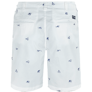Men Others Printed - Men Chino embroidered Bermuda Shorts 2009 Les Requins, White back view