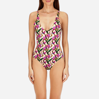 Damen Einteiler Bedruckt - Mini Paradise 3 D Trikini mit Rundhalsausschnitt für Damen, Nude supp1 Damen Einteiler Bedruckt - Mini Paradise 3 D Trikini mit Rundhalsausschnitt für Damen, Nude supp1