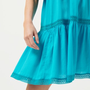 Damen Andere Uni - Mittellanges Solid Kleid aus Baumwolle für Damen, Curacao Details Ansicht 1