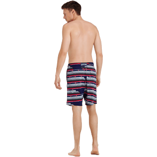 Hombre Clásico largon Estampado - Bañador largo y elástico con estampado VBQ Cruise Lines para hombre, Midnight blue backworn Hombre Clásico largon Estampado - Bañador largo y elástico con estampado VBQ Cruise Lines para hombre, Midnight blue backworn