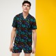 Uomo Altri Stampato - Men Bowling Shirt Linen and Cotton Tiger Leap, Nero vista frontale indossata