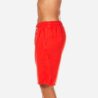 Hombre Bermudas Liso - Bermudas cortas de lino con estampado liso y bolsillos italianos para hombre, Amapola supp3 Hombre Bermudas Liso - Bermudas cortas de lino con estampado liso y bolsillos italianos para hombre, Amapola supp3
