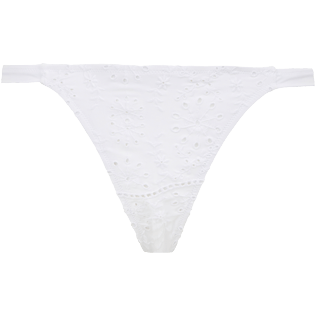 Women 020 Embroidered - Women Bikini Bottom Tanga Broderies Anglaises, White front view