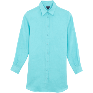 Mujer Autros Liso - Camisa larga en lino de color liso para mujer, Lazulii blue front Mujer Autros Liso - Camisa larga en lino de color liso para mujer, Lazulii blue front