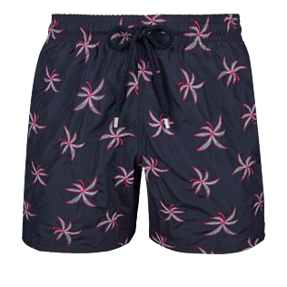 Herren 017 Bestickt - Ultraleichte und verstaubare Palm Beach Badehose mit Stickarbeiten für Herren – Limitierte Serie, Marineblau front Herren 017 Bestickt - Ultraleichte und verstaubare Palm Beach Badehose mit Stickarbeiten für Herren – Limitierte Serie, Marineblau front