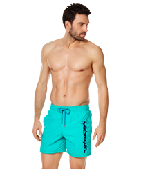 Men Classic Embroidered - Men Swim Trunks Placed embroidery Le Vilebrequin, Veronese green front worn view