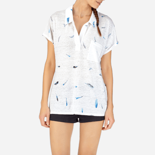Women Polos Printed - Blue Breath Jersey Polo, White supp1 Women Polos Printed - Blue Breath Jersey Polo, White supp1