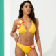 Mujer Braguitas Bordado - Braguita de bikini de talle medio con estampado Fleurs 3D para mujer, Yellow vista frontal desgastada
