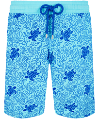 Men Long classic Printed - Men Stretch Long Swimwear Turtles Splash Flocked, Lazulii blue front view