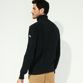 Men Others Solid - Men Cotton Cashmere Turtleneck Sweater, Navy back worn view