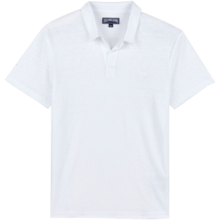 Men Others Solid - Men Linen Jersey Polo Shirt Solid, White front view