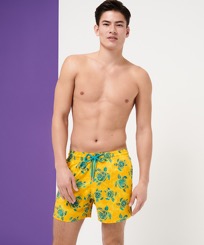 Men Others Printed - Men Stretch Swim Trunks Turtles Madrague, Yellow front worn view