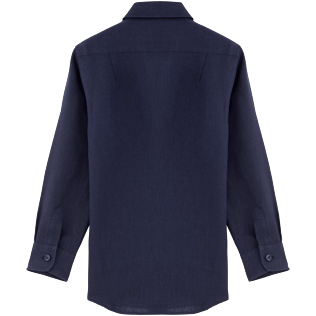 Niños Autros Liso - Camisa lisa de lino clásico, Azul marino back Niños Autros Liso - Camisa lisa de lino clásico, Azul marino back