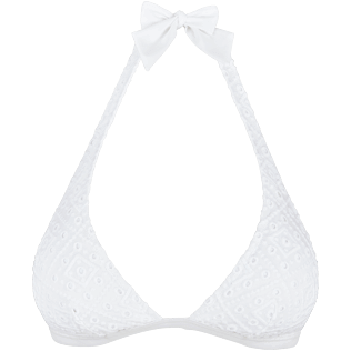 Donna Foulard Ricamato - Top bikini donna a triangolo ricamato stile sangallo, Bianco front Donna Foulard Ricamato - Top bikini donna a triangolo ricamato stile sangallo, Bianco front