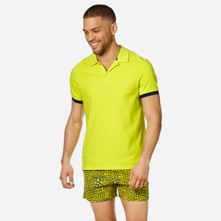 Men Others Solid - Men Cotton Polo Shirt Solid, Chartreuse frontworn Men Others Solid - Men Cotton Polo Shirt Solid, Chartreuse frontworn