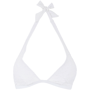 Mujer Halter Bordado - Top de bikini anudado alrededor del cuello con bordado inglés para mujer, Blanco vista frontal