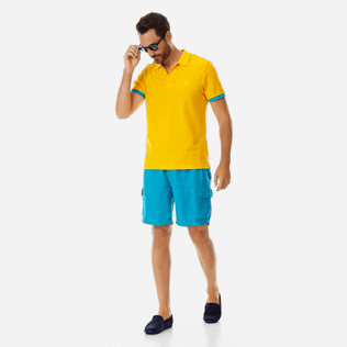 Hombre Autros Liso - Bermudas tipo cargo en lino de color liso para hombre, Seychelles supp2 Hombre Autros Liso - Bermudas tipo cargo en lino de color liso para hombre, Seychelles supp2