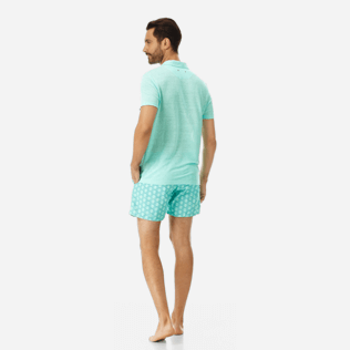 Men Others Solid - Men Linen Jersey Polo Shirt Solid, Mint backworn Men Others Solid - Men Linen Jersey Polo Shirt Solid, Mint backworn