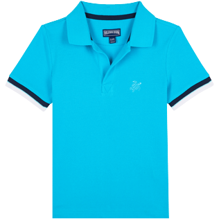 Boys Others Solid - Boys Cotton Pique Polo Shirt Solid, Azure front Boys Others Solid - Boys Cotton Pique Polo Shirt Solid, Azure front