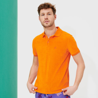 Hombre Autros Liso - Polo en tejido terry de color liso para hombre, Albaricoque frontworn Hombre Autros Liso - Polo en tejido terry de color liso para hombre, Albaricoque frontworn