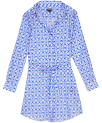 Ikat Medusa Hemdkleid aus Baumwolle für Damen Weiss Vorderansicht