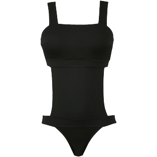 Women Trikini Solid - Women Trikini One-piece Swimsuit Solid, Black front view