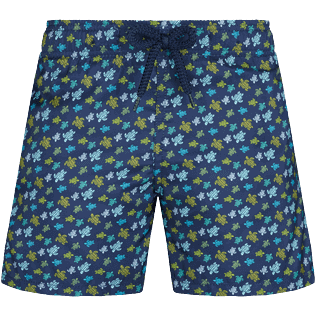 Boys Short classic Printed - Boys Ultra-light and packable Swimwear Micro Tortues Rainbow, Navy front view