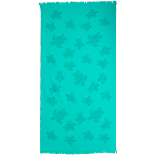 Towels Solid - Fouta with fringes Turtles pattern, Veronese green front Towels Solid - Fouta with fringes Turtles pattern, Veronese green front