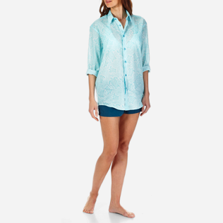 Camicie Stampato - Camicia unisex in voile di cotone Hypnotic Turtles, Laguna supp6 Camicie Stampato - Camicia unisex in voile di cotone Hypnotic Turtles, Laguna supp6