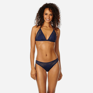 Damen Klassische Höschen Uni - Pois Lazer Cut Mini-Bikinihose für Damen, Marineblau frontworn Damen Klassische Höschen Uni - Pois Lazer Cut Mini-Bikinihose für Damen, Marineblau frontworn