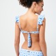 Women Underwire Printed - Women Ruffle Bikini Top Ikat Medusa, White back worn view