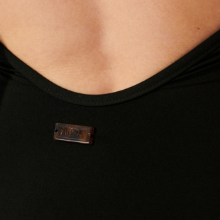 Damen Einteiler Uni - Solid Badeanzug mit Rüschen für Damen, Black/white supp1 Damen Einteiler Uni - Solid Badeanzug mit Rüschen für Damen, Black/white supp1
