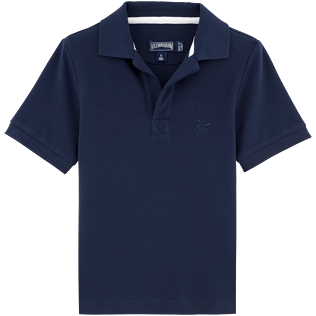 Bambino Altri Unita - Boys Cotton Pique Polo Shirt Solid, Blu marine front Bambino Altri Unita - Boys Cotton Pique Polo Shirt Solid, Blu marine front