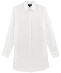 Women Long Linen Shirt Solid White front view