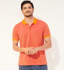 Men Others Solid - Men Cotton Pique Polo Shirt Solid, Apricot front worn view