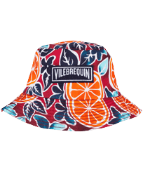 Others Printed - Unisex Linen Printed Bucket Hat Presse Citron, Burgundy front view