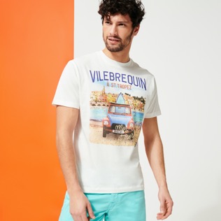 Uomo Altri Stampato - T-shirt uomo Fancy Vilebrequin Logo 2 Chevaux À St Tropez, Off white vista frontale indossata
