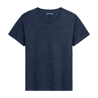 Men Others Solid - Unisex Linen Jersey T-Shirt Solid, Navy heather front view