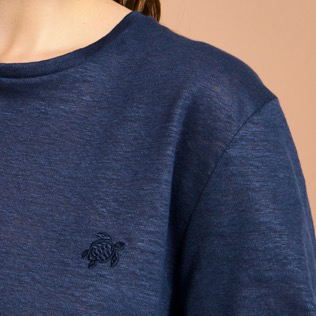 Unisex Linen Jersey T-Shirt Solid Azul marino detalles vista 4
