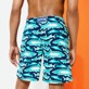 Men Others Printed - Men Stretch Long Swim Shorts Requins 3D, Navy back worn view