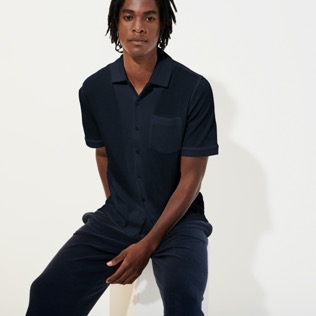 Hombre Autros Liso - Camisa de bolos unisex en tejido terry de jacquard, Azul marino detalles vista 4