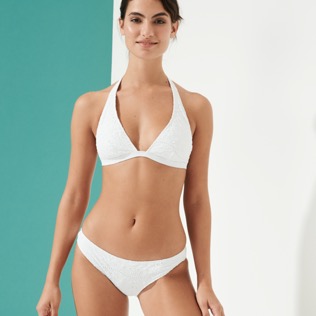 Women Classic brief Embroidered - Women Bikini Bottom Midi Brief Broderies Anglaises, White front worn view
