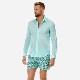 AUTRES Uni - Chemise en voile de coton Unisexe Unie, Menthe frontworn AUTRES Uni - Chemise en voile de coton Unisexe Unie, Menthe frontworn