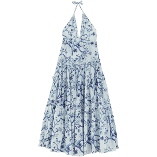 Damen Andere Bedruckt - Cherry Blossom Kleid aus Baumwolle für Damen, Sea blue Vorderansicht